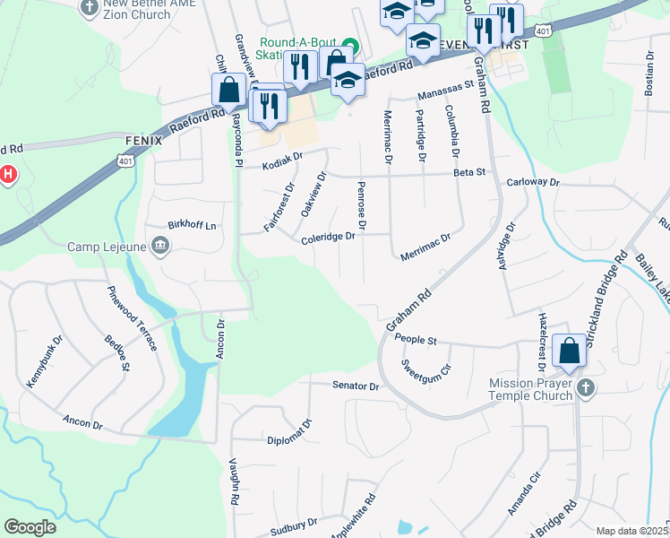 map of restaurants, bars, coffee shops, grocery stores, and more near 2016 Crossway Drive in Fayetteville