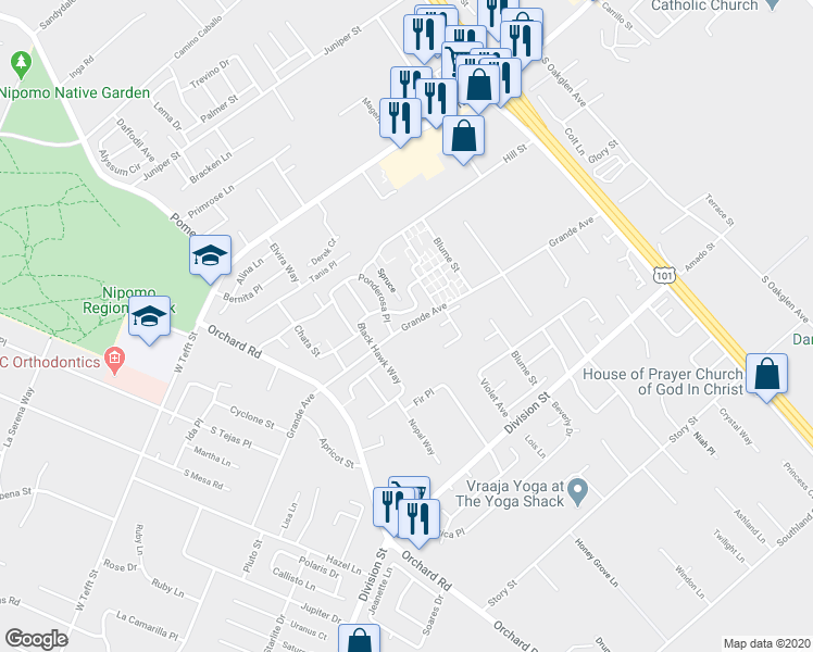 map of restaurants, bars, coffee shops, grocery stores, and more near 720 Grande Avenue in Nipomo