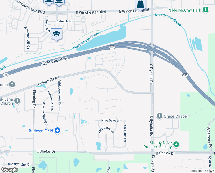 map of restaurants, bars, coffee shops, grocery stores, and more near 11145 Collierville Road in Collierville