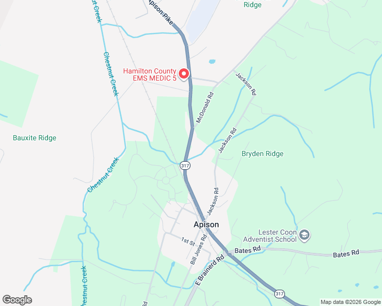 map of restaurants, bars, coffee shops, grocery stores, and more near 11025 Apison Pike in Apison