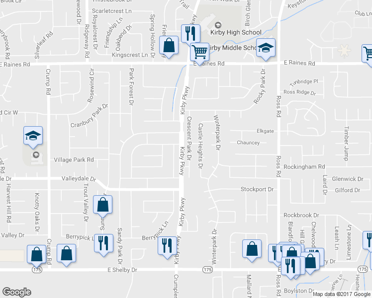 map of restaurants, bars, coffee shops, grocery stores, and more near 4381 Crescent Park Drive in Memphis