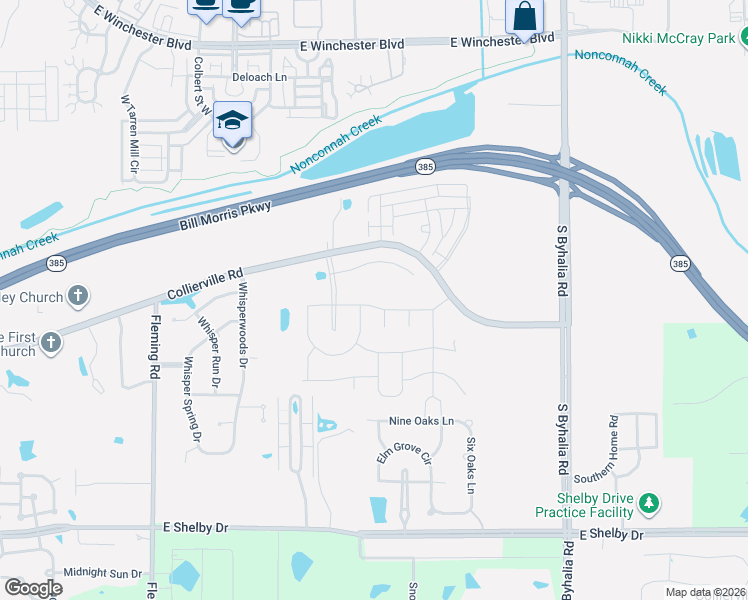 map of restaurants, bars, coffee shops, grocery stores, and more near 934 Cypress Run Drive in Collierville