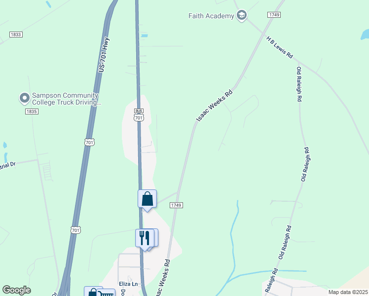 map of restaurants, bars, coffee shops, grocery stores, and more near 815 Isaac Weeks Road in Clinton