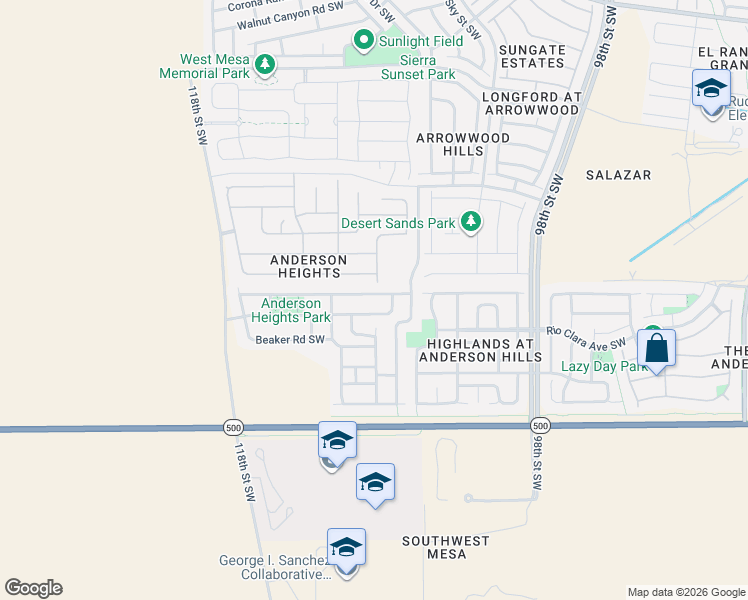 map of restaurants, bars, coffee shops, grocery stores, and more near 10629 Antler Tool Road Southwest in Albuquerque
