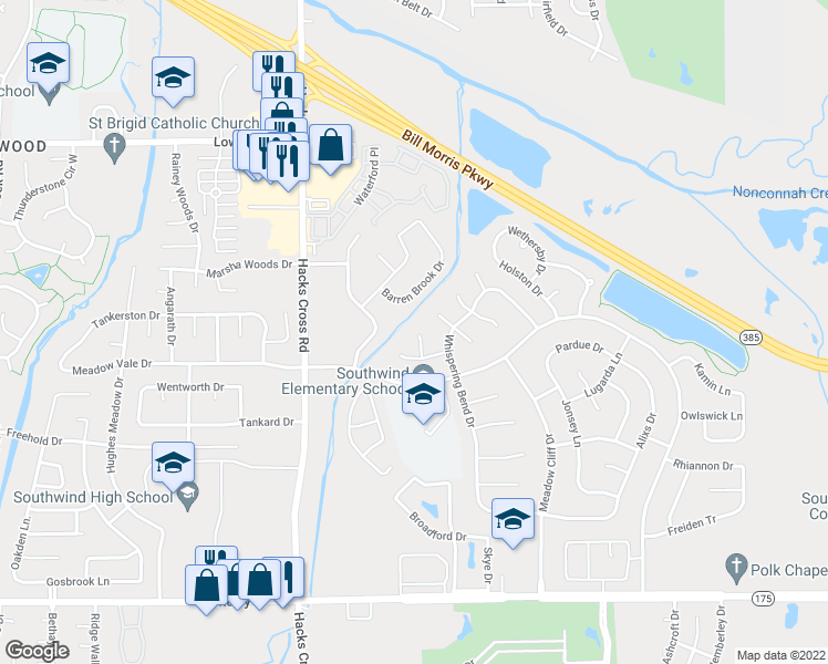 map of restaurants, bars, coffee shops, grocery stores, and more near 4369 Cross Creek Cove in Memphis