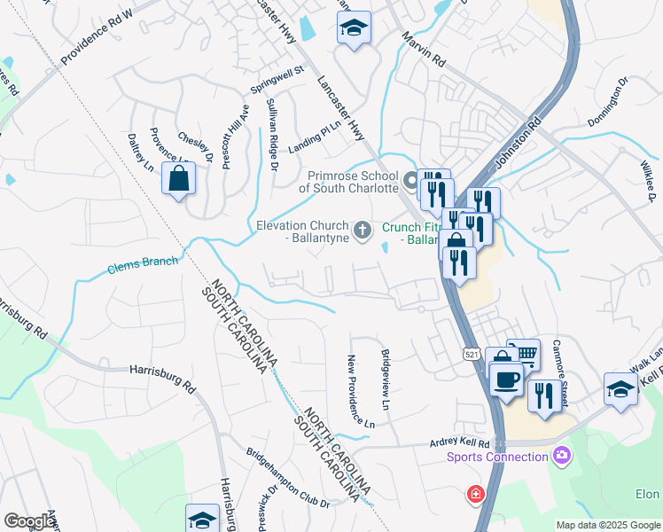 map of restaurants, bars, coffee shops, grocery stores, and more near 17117 Red Feather Dr in Charlotte