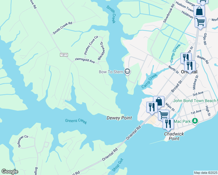 map of restaurants, bars, coffee shops, grocery stores, and more near 9221 Hornigold Avenue in Oriental