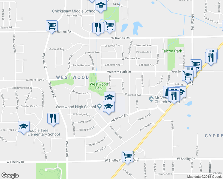 map of restaurants, bars, coffee shops, grocery stores, and more near 778 Hawkeye Cove in Memphis