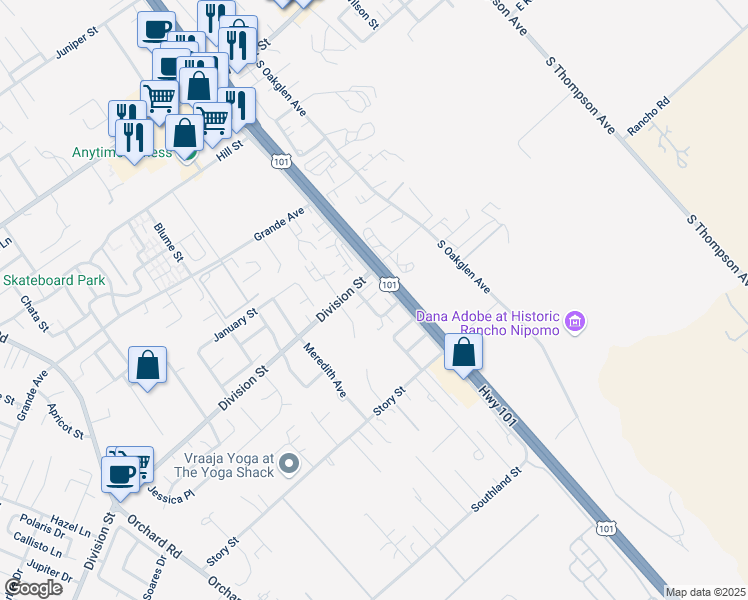 map of restaurants, bars, coffee shops, grocery stores, and more near 515 Margie Place in Nipomo