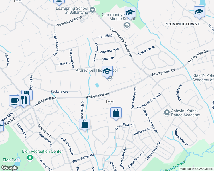 map of restaurants, bars, coffee shops, grocery stores, and more near 10220 Ardrey Kell Road in Charlotte