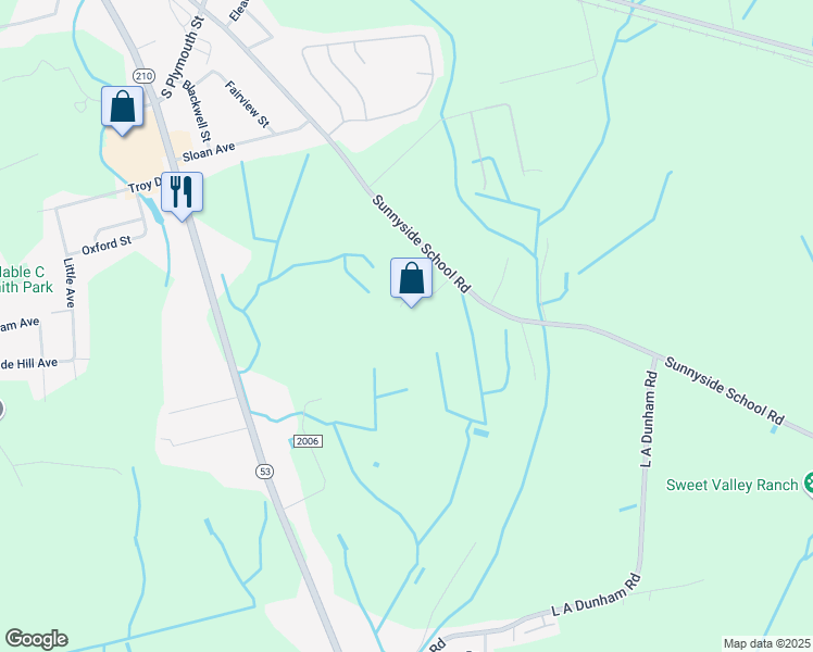 map of restaurants, bars, coffee shops, grocery stores, and more near 2418 Sunnyside School Road in Fayetteville