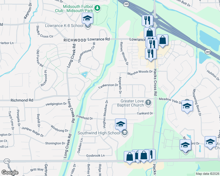 map of restaurants, bars, coffee shops, grocery stores, and more near 4357 Tankerston Cove in Memphis