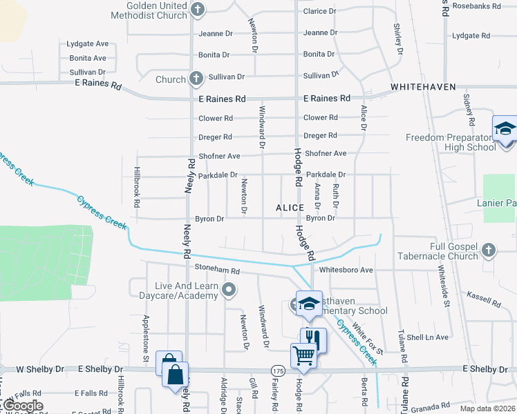 map of restaurants, bars, coffee shops, grocery stores, and more near 4366 Newton Drive in Memphis