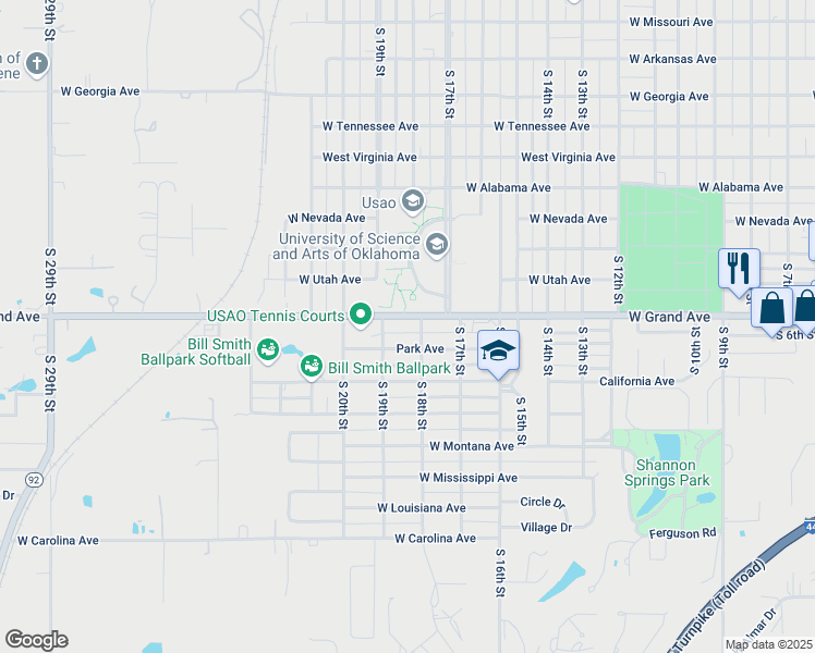 map of restaurants, bars, coffee shops, grocery stores, and more near 1805 West Grand Avenue in Chickasha