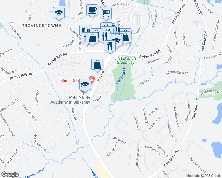 map of restaurants, bars, coffee shops, grocery stores, and more near 8616 Zelkova Lane in Charlotte