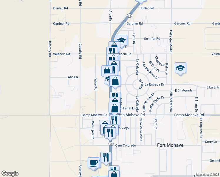 map of restaurants, bars, coffee shops, grocery stores, and more near in Fort Mohave