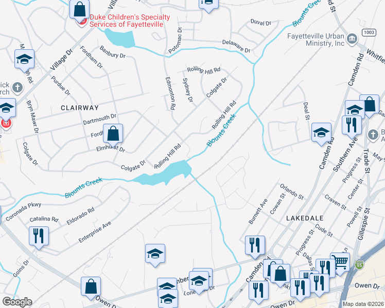 map of restaurants, bars, coffee shops, grocery stores, and more near 2799 Lake Club Drive in Fayetteville