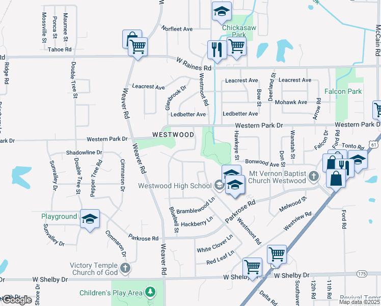 map of restaurants, bars, coffee shops, grocery stores, and more near 4371 Bluebell Street in Memphis