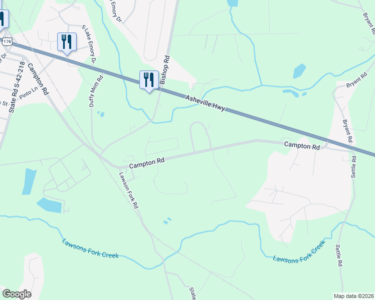 map of restaurants, bars, coffee shops, grocery stores, and more near 1591 Campton Road in Inman