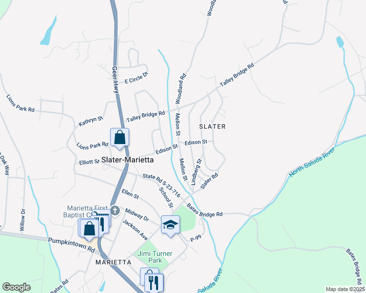 map of restaurants, bars, coffee shops, grocery stores, and more near 30 Mellon Street in Travelers Rest