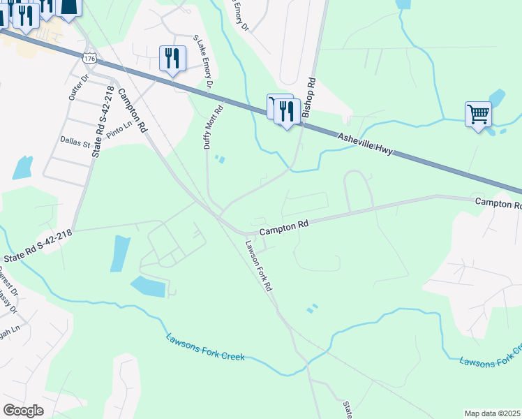 map of restaurants, bars, coffee shops, grocery stores, and more near 1493 Campton Road in Inman