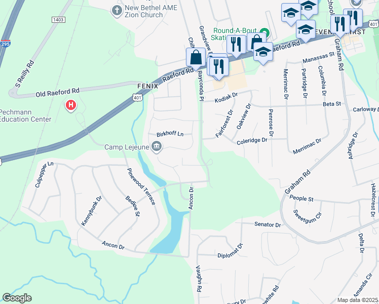 map of restaurants, bars, coffee shops, grocery stores, and more near 2071 Broadman Avenue in Fayetteville