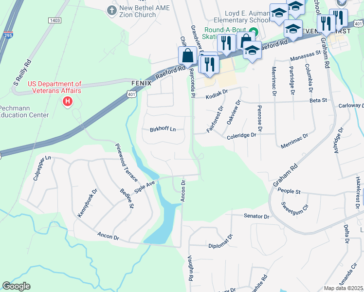 map of restaurants, bars, coffee shops, grocery stores, and more near 2071 Broadman Avenue in Fayetteville