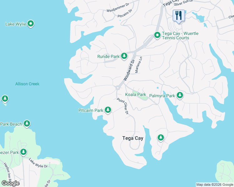 map of restaurants, bars, coffee shops, grocery stores, and more near 4085 Point Clear Drive in Tega Cay