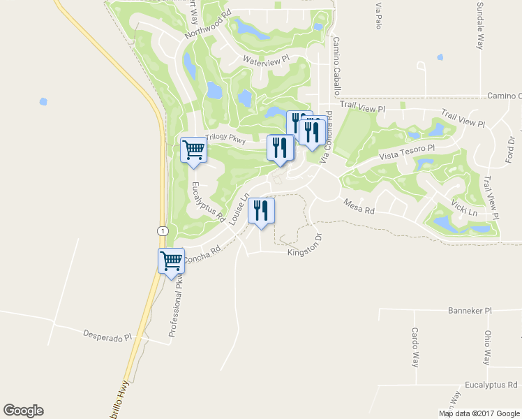 map of restaurants, bars, coffee shops, grocery stores, and more near 1658 Red Admiral in Nipomo