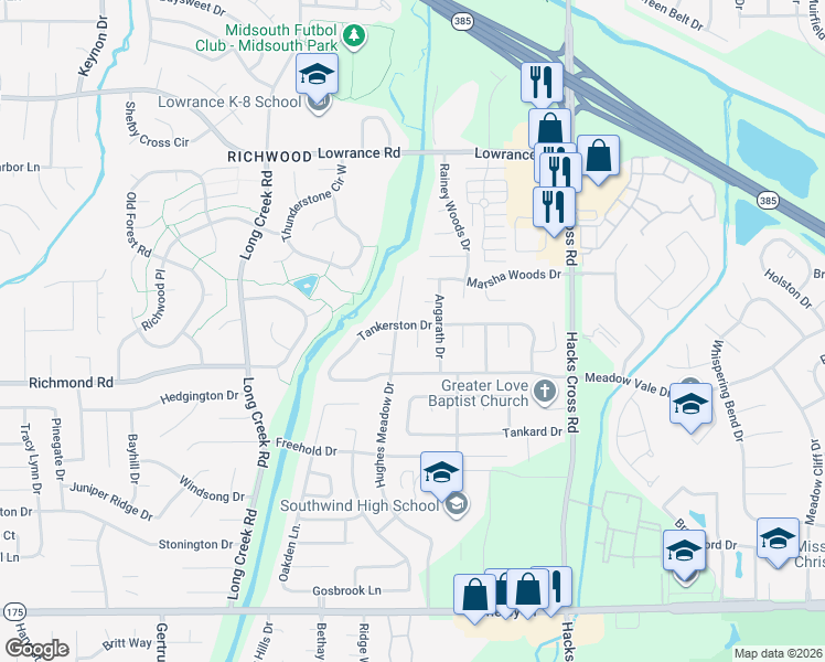 map of restaurants, bars, coffee shops, grocery stores, and more near 4357 Tankerston Cove in Memphis