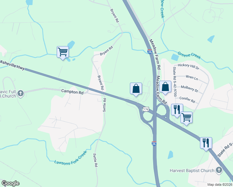 map of restaurants, bars, coffee shops, grocery stores, and more near 9710 Asheville Highway in Inman