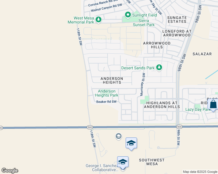 map of restaurants, bars, coffee shops, grocery stores, and more near 10739 Antler Tool Road Southwest in Albuquerque