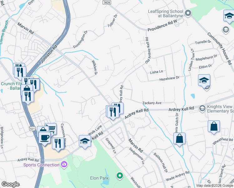 map of restaurants, bars, coffee shops, grocery stores, and more near in Charlotte