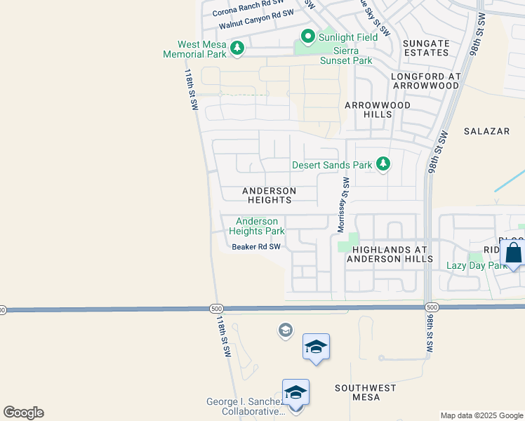 map of restaurants, bars, coffee shops, grocery stores, and more near 10739 Antler Tool Road Southwest in Albuquerque