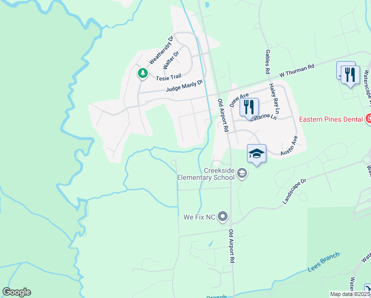 map of restaurants, bars, coffee shops, grocery stores, and more near 1033 Loretta Lane in New Bern