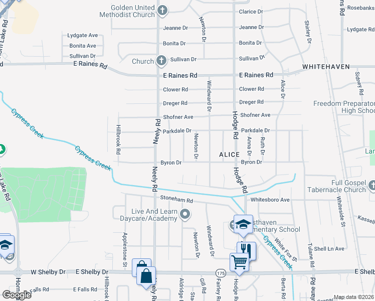 map of restaurants, bars, coffee shops, grocery stores, and more near 4366 Aldridge Drive in Memphis