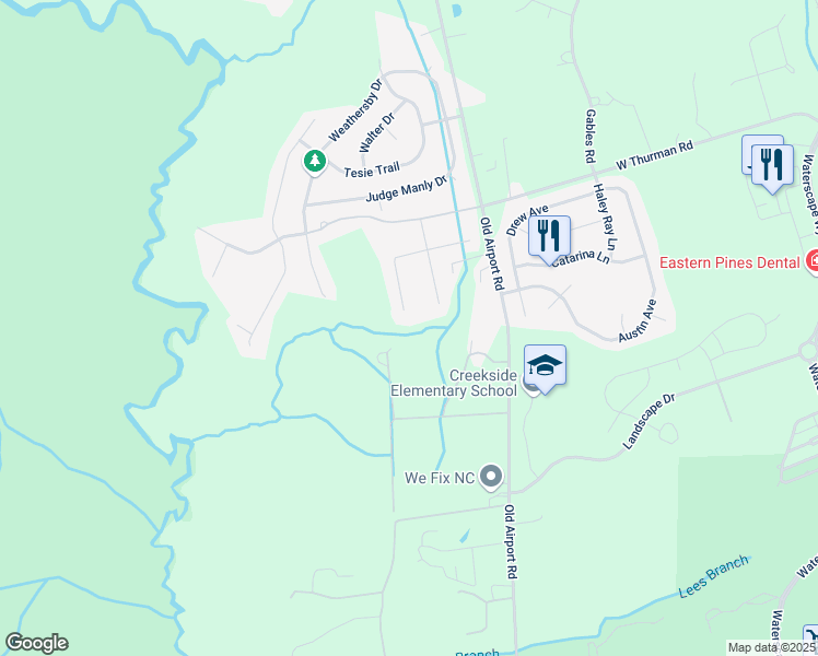 map of restaurants, bars, coffee shops, grocery stores, and more near 1033 Loretta Lane in New Bern