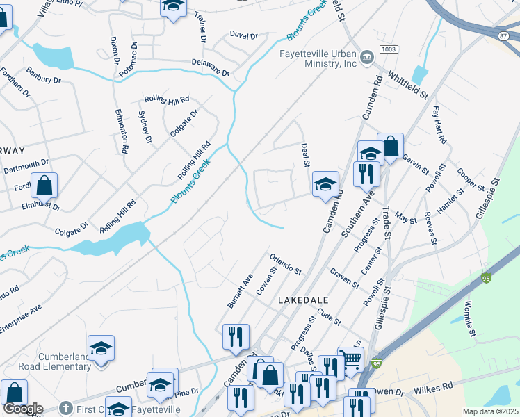 map of restaurants, bars, coffee shops, grocery stores, and more near 765 Fair Street in Fayetteville