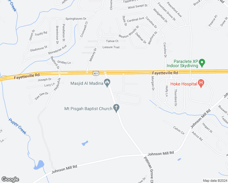 map of restaurants, bars, coffee shops, grocery stores, and more near 245 Pittman Grove Church Road in Raeford