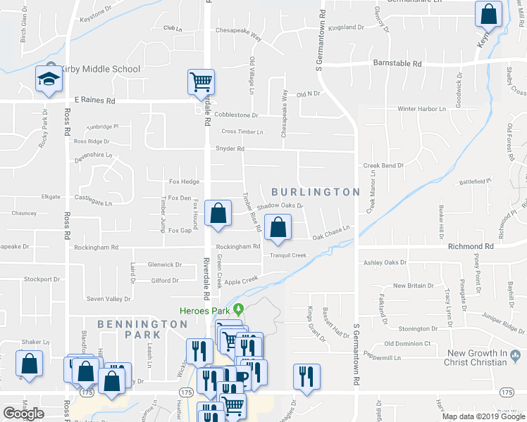 map of restaurants, bars, coffee shops, grocery stores, and more near 7055 Shadow Oaks Drive in Memphis