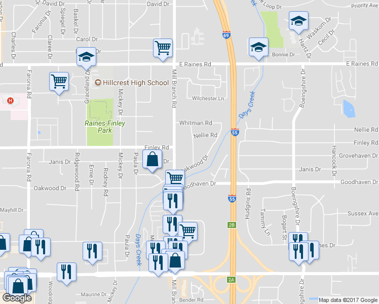 map of restaurants, bars, coffee shops, grocery stores, and more near 4367 Gardenview Drive in Memphis