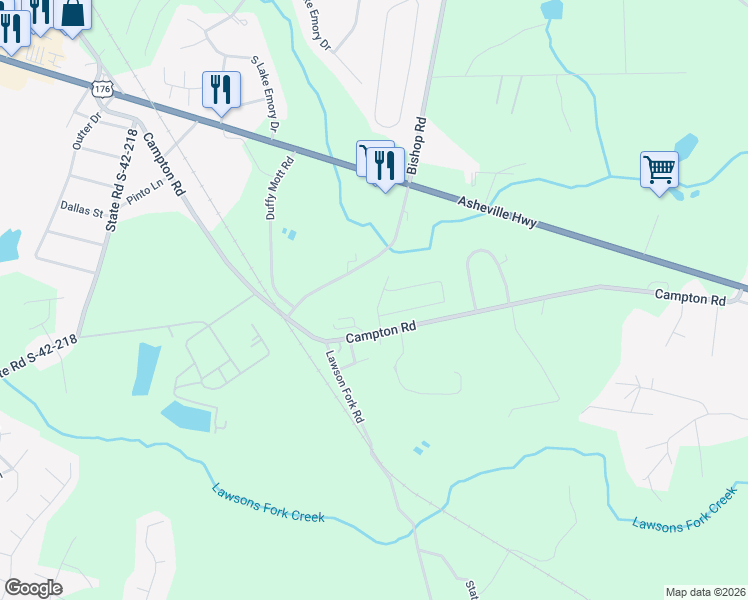 map of restaurants, bars, coffee shops, grocery stores, and more near 531 Dayspring Drive in Inman