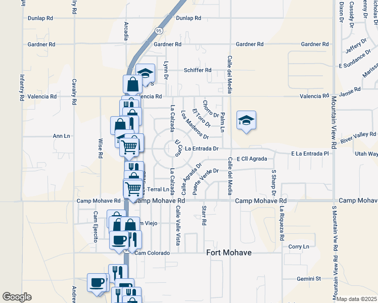 map of restaurants, bars, coffee shops, grocery stores, and more near 1663 Gran Circulo in Bullhead City