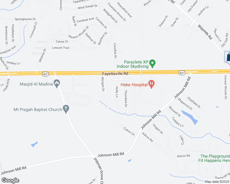 map of restaurants, bars, coffee shops, grocery stores, and more near 120 Holly Lane in Raeford