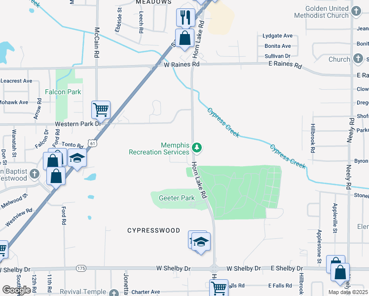 map of restaurants, bars, coffee shops, grocery stores, and more near 4351 Leclaire Lane in Memphis