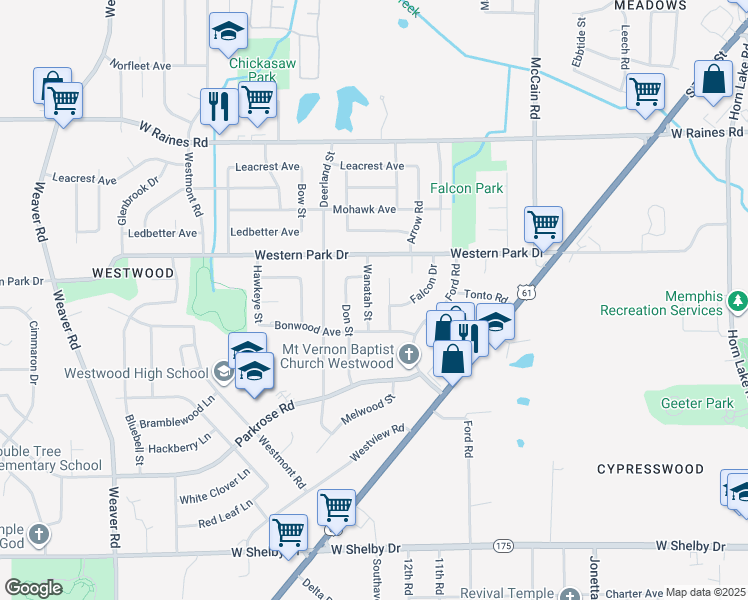 map of restaurants, bars, coffee shops, grocery stores, and more near 4366 Wanatah Street in Memphis