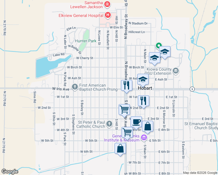 map of restaurants, bars, coffee shops, grocery stores, and more near 201 North Randlett Street in Hobart