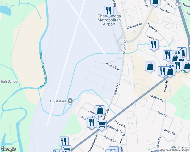 map of restaurants, bars, coffee shops, grocery stores, and more near 112 Cedar Lane in Chattanooga