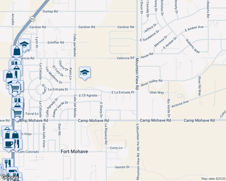 map of restaurants, bars, coffee shops, grocery stores, and more near 1903 East La Entrada Place in Fort Mohave