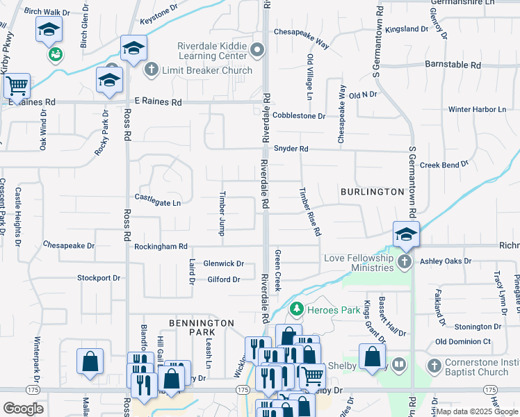 map of restaurants, bars, coffee shops, grocery stores, and more near 4356 Fox Hound in Memphis